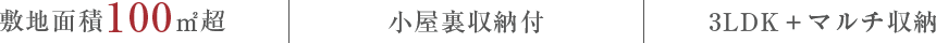 敷地面積100㎡以上、小屋裏収納付、3LDK＋マルチ収納